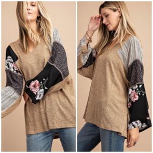New Boutique Beige Mixed Print Top